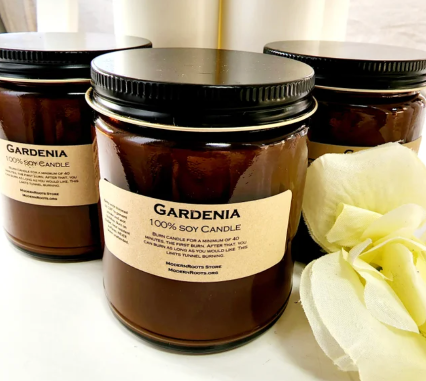 Amber Glass Candle Gardenia