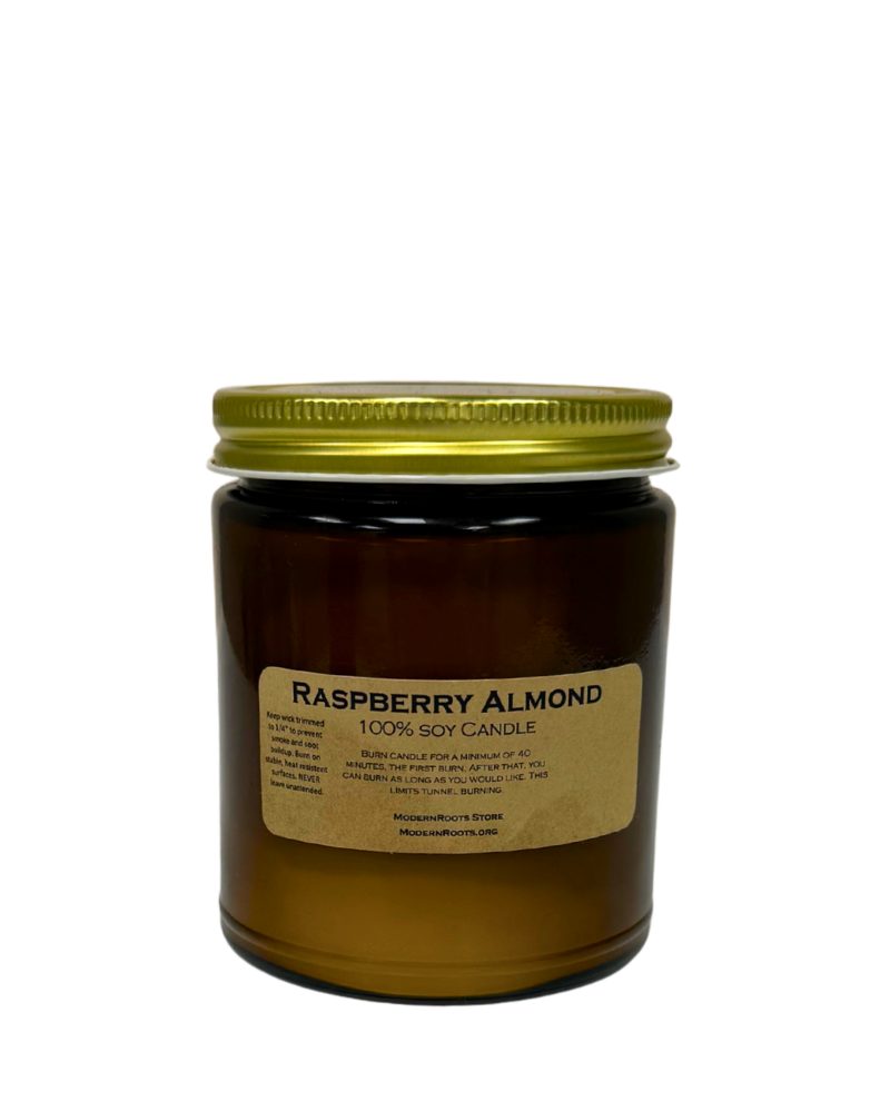 Raspberry Almond - Amber Glass Soy Wax Candle